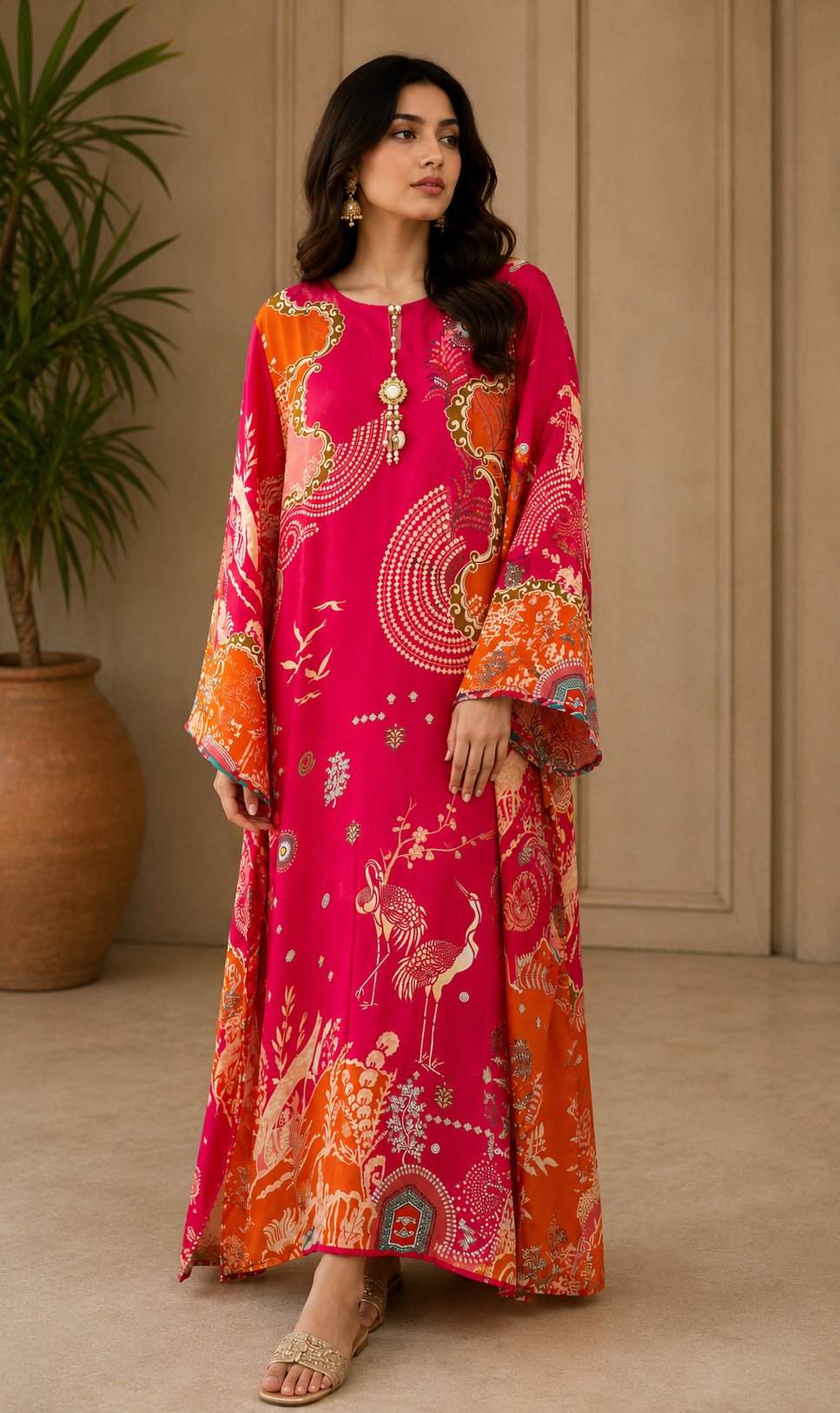 Mehr-e-Rang Sheehsa Silk Kaftan